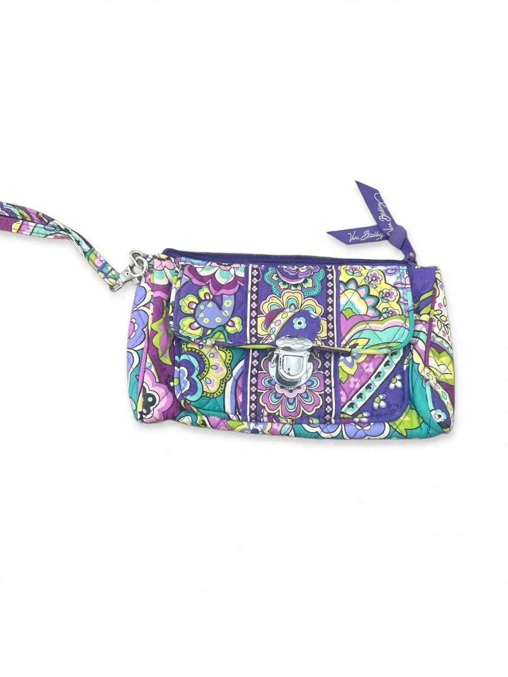 Vera Bradley Multicolor Floral Quilted Wristlet in Purple & Teal